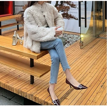 Nou Elegant Square Toe Stilet Pantofi Femei Din Piele De Brevet European, American Pătrat Cataramă Moda De Lux, Sexy Mici Toc Pompe
