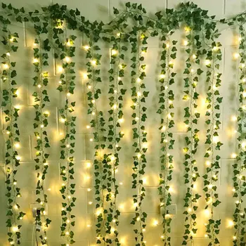 1 buc Mătase Artificială Perdeaua de Frunze de Iederă Ghirlanda Plante Frunze de Viță de vie Cu LED Șir de Lumini DIY pentru Casa Petrecerea de Nunta Rattan Decor