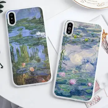 Claude Monet Grădină Lotus Podul Caz de Telefon Bomboane de Culoare Alb pentru iPhone 11 pro XS MAX 8 7 6 6S Plus X 5S SE 2020 XR