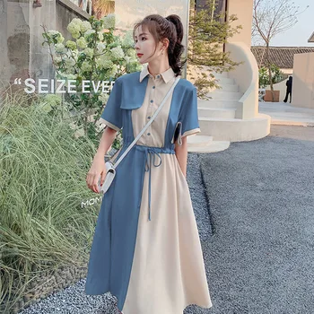 Femei Vara Bandaj Mozaic De Culori Cu Contrast Mare Cămașă Rochie Eleganta Rosie, Plus Dimensiunea Moda Harajuku Partid Vintage Maxi Rochii