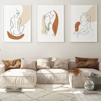 Boho Rezumat Gol Postere Si Printuri Femeie Linia Corpului Panza Pictura Arta Nordică Poze De Perete Modern Living Decor Acasă