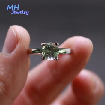 MH rotundă Naturală 7mm verde ametist Piatră prețioasă Dulce Inele mici Real Argint 925 Bijuterii Fine pentru fata doamna cadou Romantic
