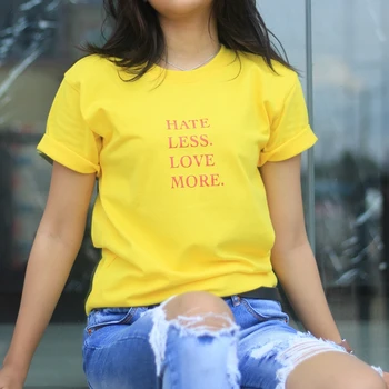 ZODF New Sosire Femei din Bumbac Tricou Maneca Scurta O-Gât Urăsc mai Puțin Iubesc Mai mult Imprimare Moale Tricouri Tricouri Pentru Femei