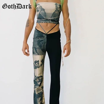 Goth Întuneric Basm Gotic, Grunge Y2k Femei Pantaloni Harajuku Punk Estetice Pantaloni Skinny Leg Tie Dye Print Moda Streetwear