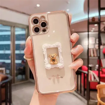 3D placare desene animate rama foto drăguț mic urs silicon moale telefon caz pentru iPhone 12 Pro 11 Pro X Xs Max XR 7 8 Plus SE2 acoperi
