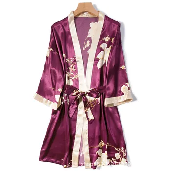 Imprimare de Flori Halat Set de Vară Satin Rochie Kimono Femei Casual 2 BUC Pijamale Femei Matasoasa cămășuță de Noapte&Robe Set V-neck Îmbrăcăminte Acasă