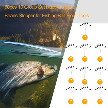 60pcs 10 Grup de Cauciuc Spațiu Fasole Dop de Mare Crap Pescuit la Musca Momeala de Pește Float Instrumente