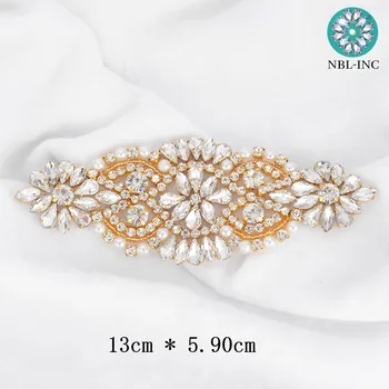 (30buc) en-gros de nunta Stras aplicatiile de aur cu margele de cristal aplicatiile de fier pentru rochii de mireasa WDD0230