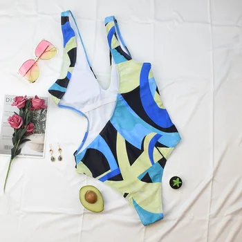 Un Umăr Costume De Baie Femei 2021-O Singură Bucată De Costume De Baie De Imprimare Căptușit Bodysuit Costum De Baie Feminin Beachwear Baie Costum De Înot