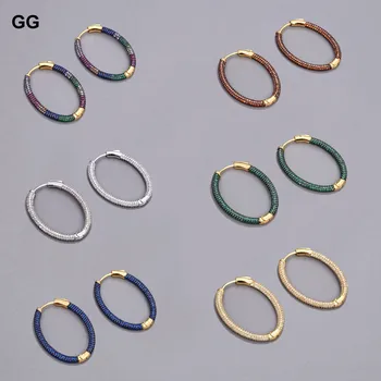 GG Bijuterii 28x38mm placat cu aur de 18k Oval Cerc cubic zirconia deschide hoop Cercei