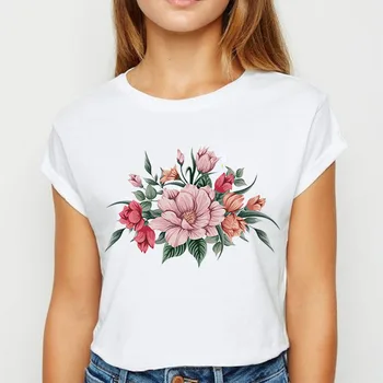 Femei T-shirt de vară cu mânecă scurtă Floare de Imprimare Femei de moda Casual grafice de sex Feminin Tricou 90 Yong Fata Topuri