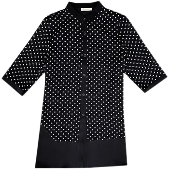 2021 Vara Vrac 4XL Plus Dimensiune Camasi Lungi de Primavara Casual Vintage Black Dot Imprimare Șifon Bluze Femei Elegante Bodycon Tricouri