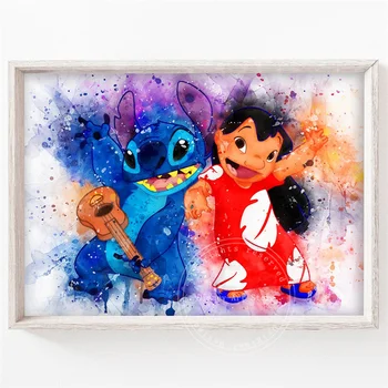 Desene animate Disney Lilo si Stitch Arta Panza Picturi in Acuarela Arta Poster Print de Arta de Perete Imagine Camera Pepinieră Decor Acasă