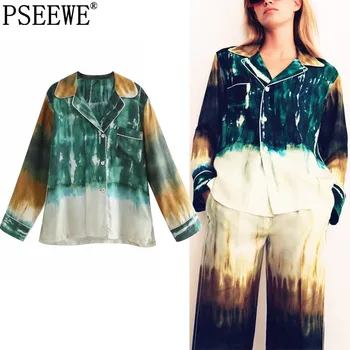 PSEEWE Za 2021 Tie Dye pentru Femei Tricou Butonul Până Camasi cu Maneci Lungi Femei de Moda de Vara de Buzunar de Top de sex Feminin Streetwear Bluză Casual