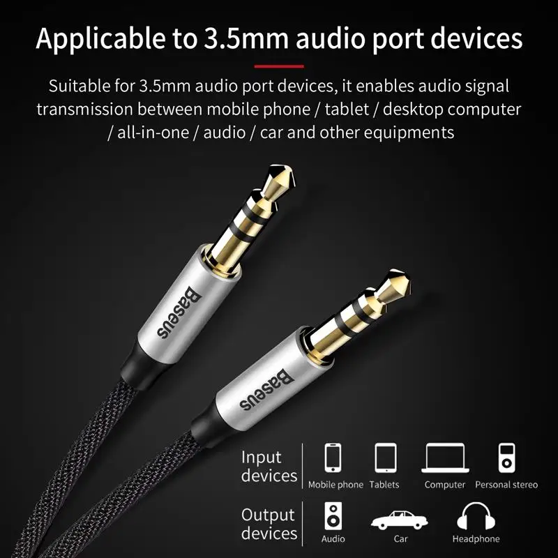 Baseus Jack de 3,5 mm Cablu Audio Jack 3.5 mm tată-tată Cablu Audio Aux Pentru iPhone 6 Auto pentru Căști Difuzor Linie de Sârmă Cablu Aux