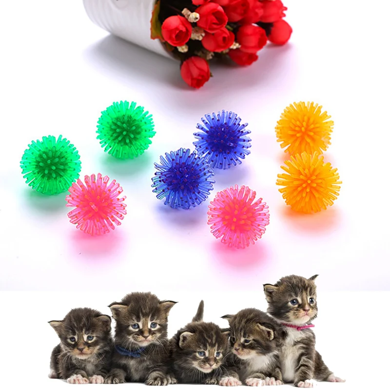 10buc/lot 3,5 cm/5cm Culoare Aleatorii PVC Interactive Minge de Cauciuc Elastic Musca Mestecați Jucării Pisica Thorn Consumabile pentru animale de Companie
