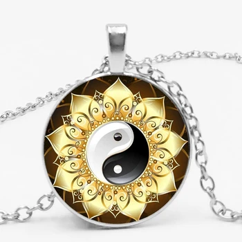 Moda Astrologie Pandantiv de Sticlă Femei Colier Lung de Creatie Bijuterii lucrate Manual Yinyang Cranii Wicca Cadouri pentru Barbati Bijuterii Cravată