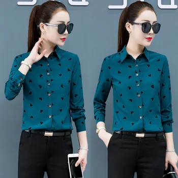 Moda coreeană Sifon Femei Tricouri Guler de Turn-down Bluza cu Maneca Lunga Birou Doamnă Button Up Shirt Vrac Doamnelor Topuri