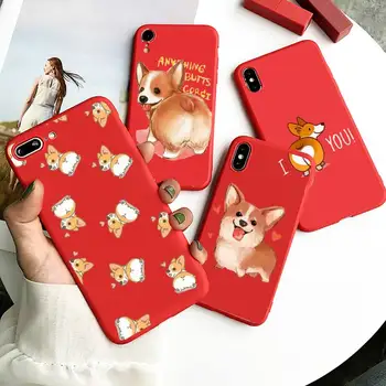 Drăguț Corgi Fundul Animal Catelus Cazul în care Telefonul Roșu Bomboane de Culoare pentru iPhone 11 12 mini pro XS MAX 8 7 6 6S Plus X SE 2020 XR