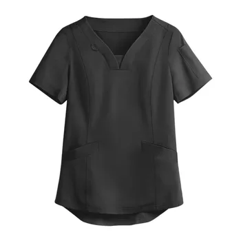 Uniforma de vara Asistenta Femei Short Sleeve V-Neck Pocket Lucrătorii de Îngrijire a T-Shirt, Blaturi 2021 Sexy Moda suecos enfermera