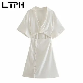 LTPH moda V-neck deschiderea design lenjerie rochie albă, femei goale de talie mare cu Pieptul sexy Pachet Șold rochii de vară 2021 noi