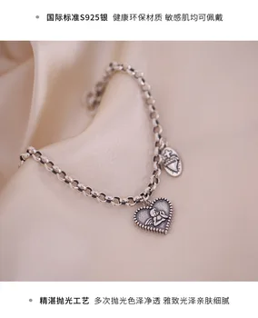 S925 argint bratara cu noua dragoste inima înger pandantiv stil punk ins Thai argint brățară pentru femei