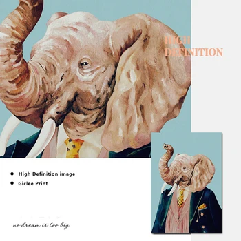 Elefant, Rinocer Cap de Animal Domn Panza de Imprimare de Desene animate Drăguț Poster Nordic Arta de Perete Imagini pentru Baieti Cameră Decor Pepinieră