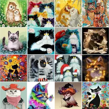 Gatyztory Cat Ulei Imagine De Numărul de Animale Panza DIY Meșteșug Kituri Pentru Adulți Cadru Vopsea pe bază de Acril Colorat Pictura De Numărul de Perete
