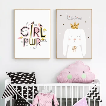Unicorn Pisica Panza Poster Fata De Copil Pepinieră Citate Pink Swan Coroana Wall Art Print Pictura Nordică Camera Pentru Copii Decor Imagine