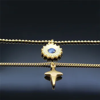 Bohemia Opal Albastru Oțel Inoxidabil cu Strat Dublu Colier de Aur de Culoare Stea la Soare Coliere Lanț de Bijuterii collier boheme NY46S04