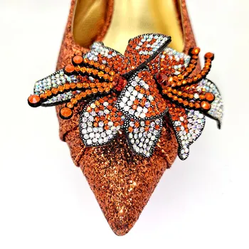 Nigerian de Vânzare Fierbinte 2021Italian Color Design Portocaliu Petrecere Elegantă, Femei Pantofi si Geanta Cu Set Special de Flori Decor în Stil