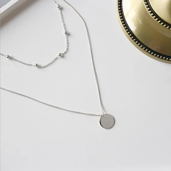 Trendy Argint 925 Cu Strat Dublu Cravată Colier Rotund Bucată Pandantiv Coliere Cadouri Pentru Femei Accesorii Fine Bijuterii