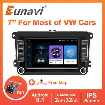 Eunavi 2 Din Android 9 Radio Auto Pentru VW Passat B6 CC Polo Golf 5 6 Tiguan Touran Skoda Octavia Multimedia GPS 7 inch IPS Ecran