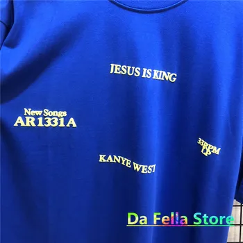 ISUS ESTE regele tricou Barbati Femei Albastru Kanye West Tee Text Spuma de Imprimare Isus Maneci Scurte Melodii Noi Album Serie de Topuri Hip Hop