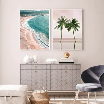 Tropicale, Mare, Plajă, Peisaj Marin Panza Pictura Surf Palmier, Peisaj Poster De Imprimare Nordic Arta De Perete Tablou Modern Decor Acasă