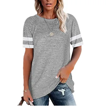 Femei vara cu dungi rotund gat casual cu mânecă scurtă t-shirt de sus
