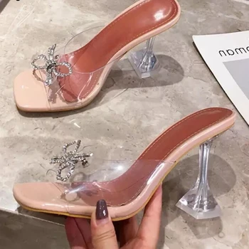 10.5 cm Toc Înalt Pantofi de Femeie Cristal Fluture nod Papuci Femei Vara Sandale de Doamnelor Sandale Pantofi Catâri
