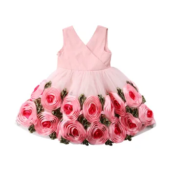 3D Rose Flori Fete Rochie de Vara Floral Petrecere Concurs de Rochie de Bal Rochii de Fată Mare Arc Printesa Copii Copii, Fete Rochii Tutu