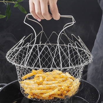 Din Oțel Inoxidabil De Pliere Extensibile Se Prăjește Chef Basket Strainer Net Strecurătoare De Gătit Cu Aburi De Scurgere Clătiți Filtrul De Sită Instrumente De Bucatarie