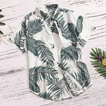 Frunze de Imprimare de Moda Camasi Barbati Casual Pentru Barbati Butonul de Plaja Hawaii Stil Maneca Scurta Top Rândul său, în Jos Guler Camasa Кофта 6