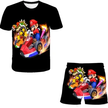 Costum de vara Mario - T-shirt de la 4 La 14 Ani Băieți Copii Seturi de Îmbrăcăminte pentru Copii Seturi de 2 buc Maneca Scurta Tricouri+pantaloni scurți Copil Băiat Utilaje