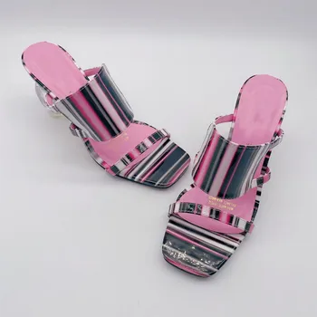 Vara Noi De Moda Bandă Îngustă Femei Catâri Tocuri Inalte Sexy 2021 Femei Papuci Sandale Pătrat Deschide Degete Doamnelor Pantofi