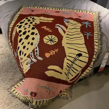 Leopard Tapiserie Pat Canapea Creative Pătură, Covor Roz Nordic Tricotate Arunca Firul Pătură De Călătorie Tv Pui De Somn Pături Prosop Moale