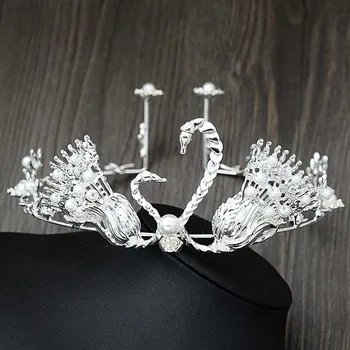 Vintage Stil Chinezesc Mireasa Romantic Swan Diademe Femei Margele Decor Frizură Stralucitoare De Printesa De Nunta Coroană Strălucitoare Impresionant