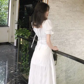 O singură Bucată Rochie coreeană Alb Rochie Eleganta pentru Femei Maneca Scurta Slim Kawaii Partid Rochie de Seara pentru Femei Doamnă Birou de Vară 2021