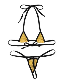 2 buc Femei Mini Bikini Set de Lenjerie Erotic Metalic Strălucitor Ștreangul de Gât Cravată-pe Sutien Top cu G-String Tanga, Boxeri Lenjerie