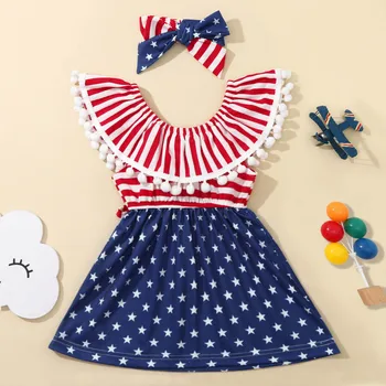 Copilul Fete pentru Copii 4-a-iulie Stele Și Dungi Imprimate Princess Dress Costum Copil pentru Sugari Copii Îmbrăcăminte Copil Rochie Cu Sac
