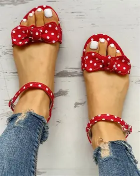 Vara Femei Sandale De Fluture Nod Plat Confortabil Drăguț Polka Dot Femei Pantofi În Aer Liber De Agrement Sandale De Moda Femeie Pantofi