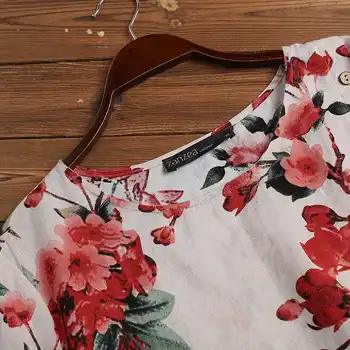 2021 ZANZEA Vara Femei Vintage Floral Imprimat cu Maneci Scurte Topuri Boem Cămașă Lungă de sex Feminin Liber Blusas Bluza Asimetrica
