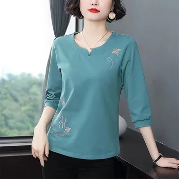 2021 Noi de Vara din Bumbac Tricou Femei Tricou cu Maneci Lungi, O Gât Vrac Femeie T-shirt Stil coreean Femei, Plus Dimensiune Camasi